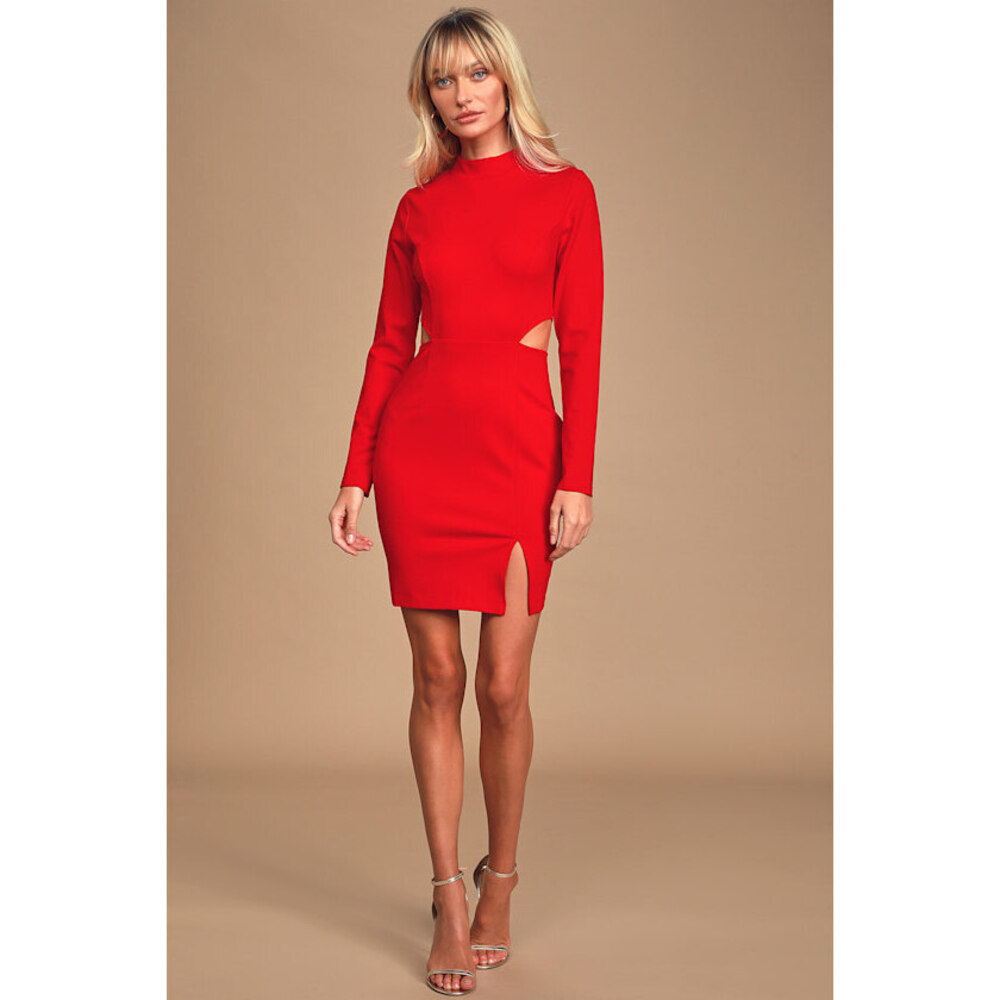 Lulus Awestruck Red Long Sleeve Cutout Bodycon Dress - Size M